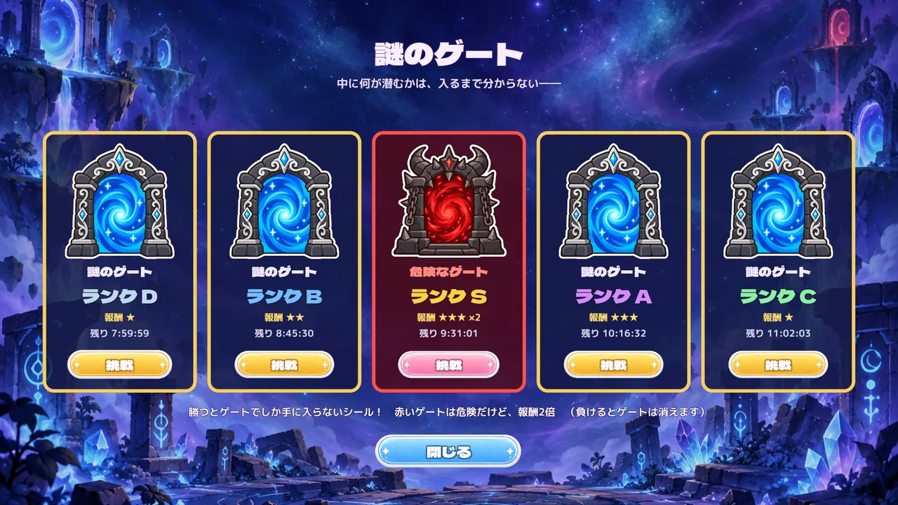 The Mystery Gate list screen